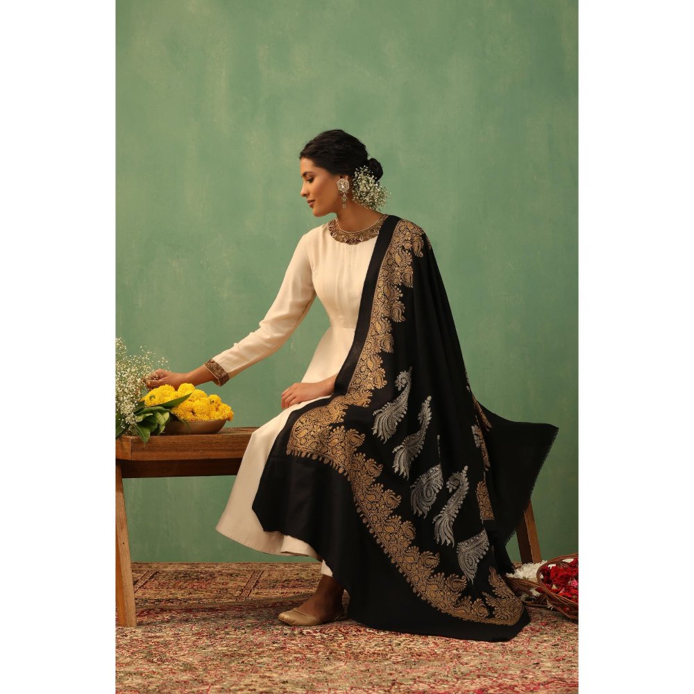 Dusala India Agasti Aari Work Cashmere Shawl
