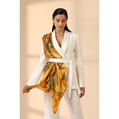 Dusala India Mustard Printed Silk Scarf