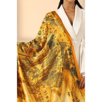 Dusala India Mustard Printed Silk Scarf