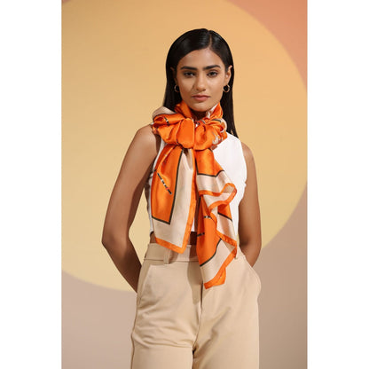 Dusala India Orange Printed Stella Silk Scarf