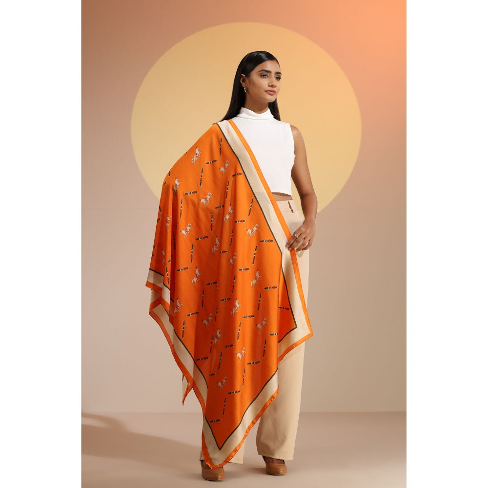 Dusala India Orange Printed Stella Silk Scarf