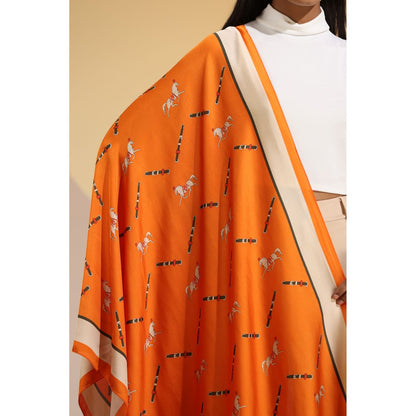 Dusala India Orange Printed Stella Silk Scarf