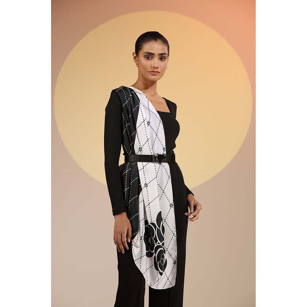 Dusala India Black Printed Kira Silk Scarf