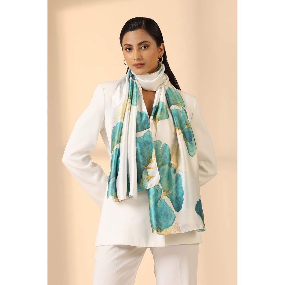 Dusala India White Printed Dillian Silk Scarf