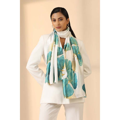 Dusala India White Printed Dillian Silk Scarf