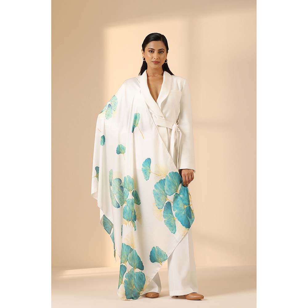 Dusala India White Printed Dillian Silk Scarf