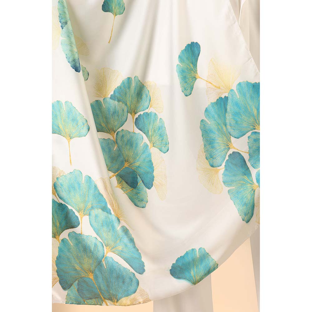 Dusala India White Printed Dillian Silk Scarf