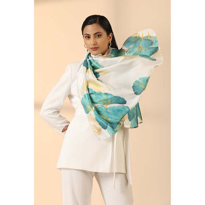 Dusala India White Printed Dillian Silk Scarf