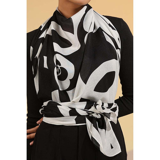Dusala India Black Printed Ray Cotton Scarf