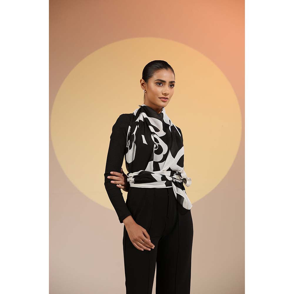 Dusala India Black Printed Ray Cotton Scarf