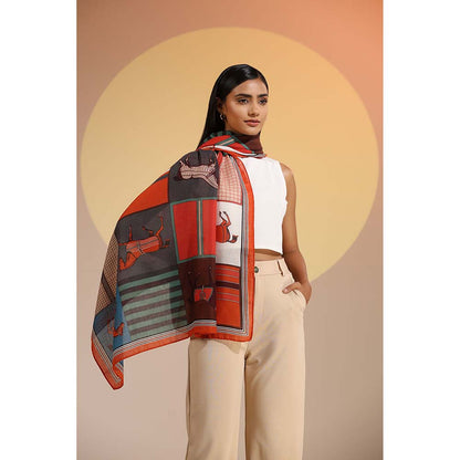 Dusala India Multi-Colour Printed Kie Cotton Scarf