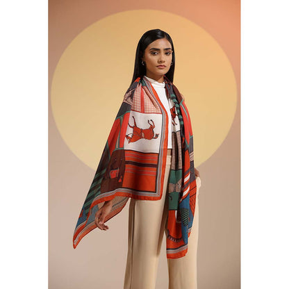 Dusala India Multi-Colour Printed Kie Cotton Scarf