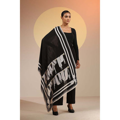 Dusala India Black Printed Leili Cotton Scarf
