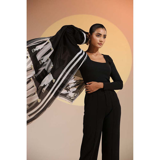 Dusala India Black Printed Leili Cotton Scarf