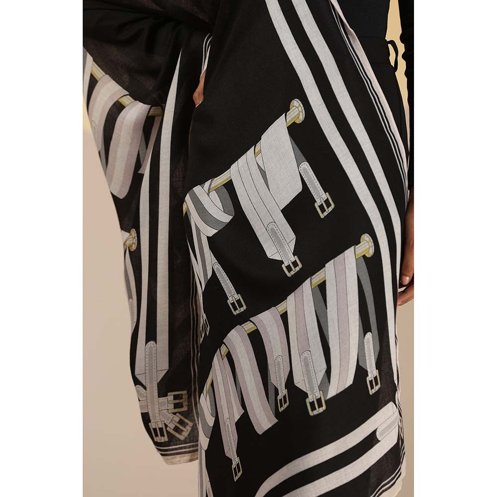 Dusala India Black Printed Leili Cotton Scarf