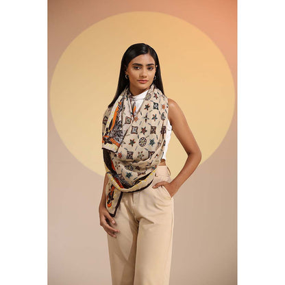 Dusala India Beige Printed Tara Cotton Scarf