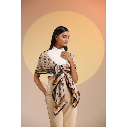 Dusala India Beige Printed Tara Cotton Scarf