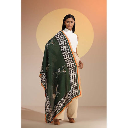 Dusala India Green Printed Pony Cotton Scarf