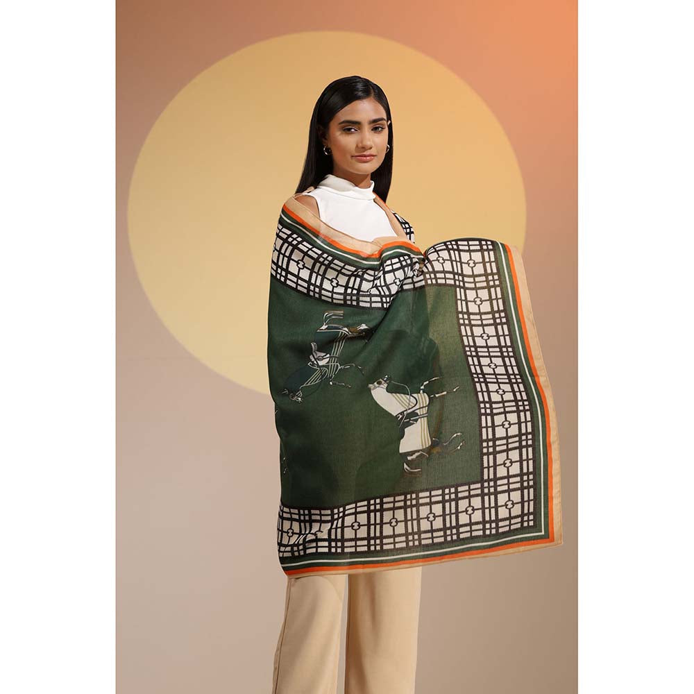 Dusala India Green Printed Pony Cotton Scarf