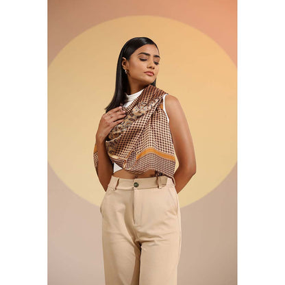 Dusala India Beige Printed Seiarra Silk Square Scarf