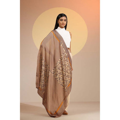 Dusala India Beige Printed Seiarra Silk Square Scarf