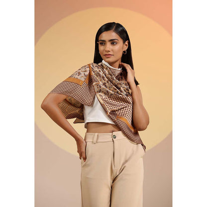 Dusala India Beige Printed Seiarra Silk Square Scarf