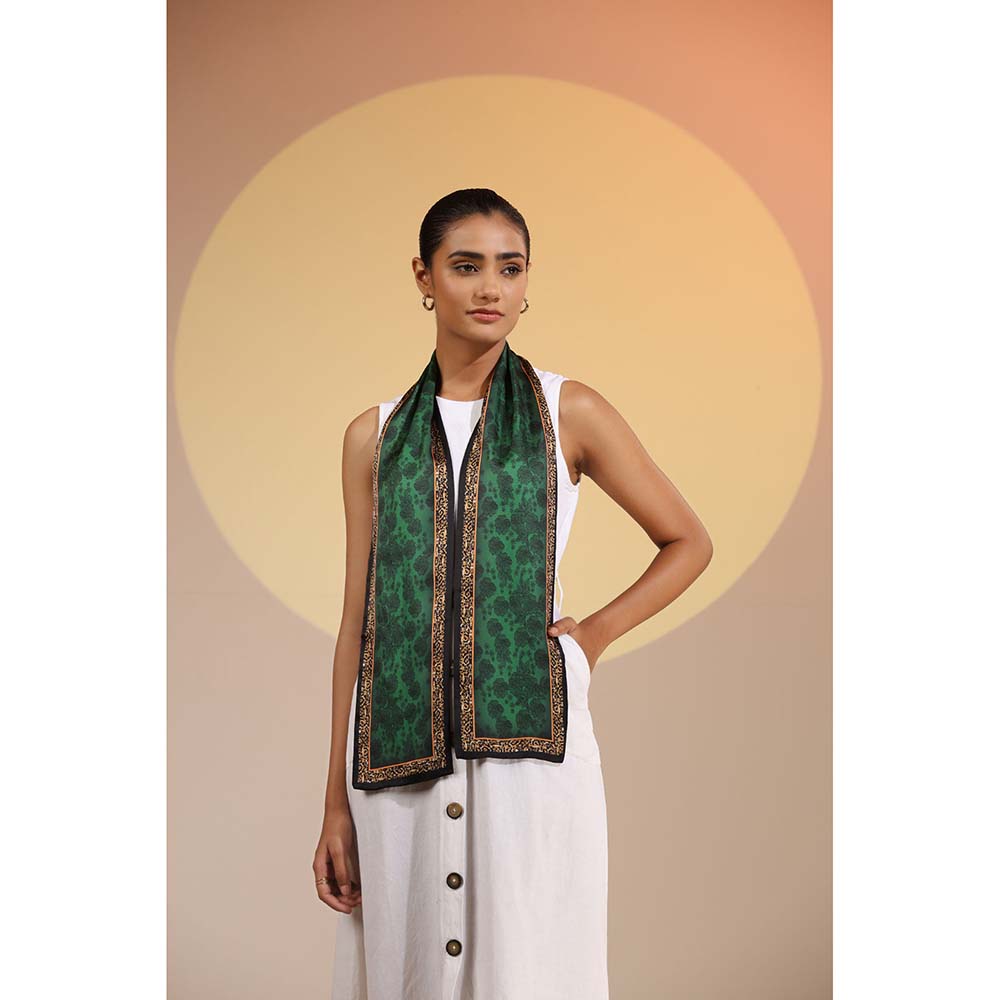 Dusala India Green Printed Arwa Silk Neck Scarf