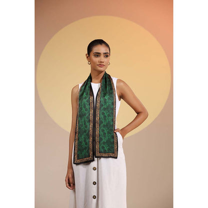 Dusala India Green Printed Arwa Silk Neck Scarf
