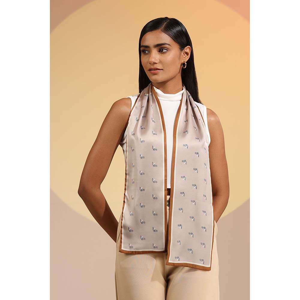 Dusala India Beige Printed Denali Silk Neck Scarf