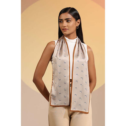 Dusala India Beige Printed Denali Silk Neck Scarf