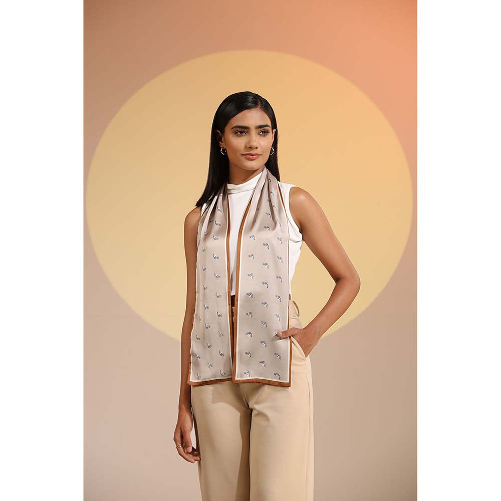 Dusala India Beige Printed Denali Silk Neck Scarf
