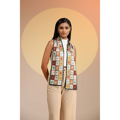 Dusala India Multi-Colour Printed Auburn Silk Neck Scarf