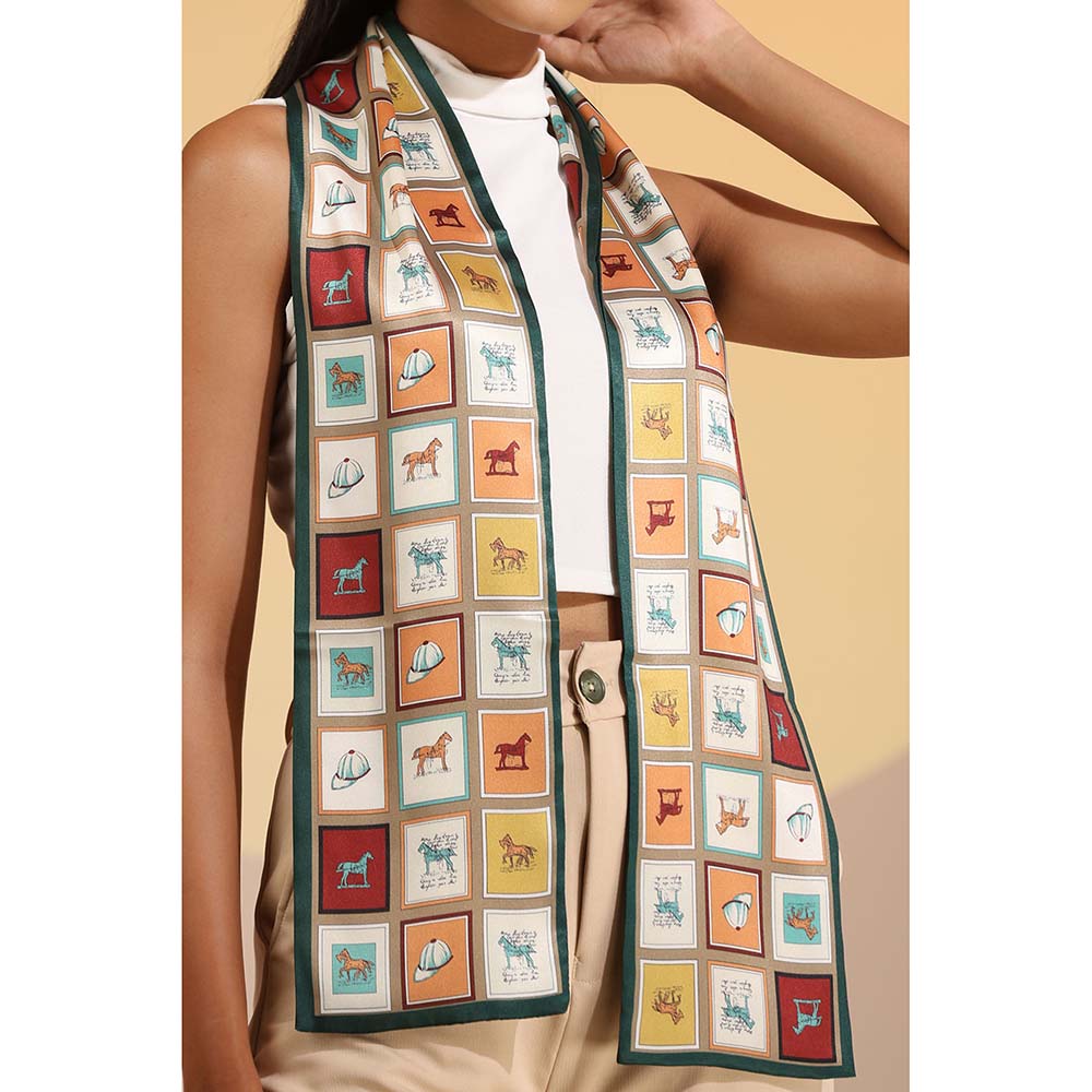 Dusala India Multi-Colour Printed Auburn Silk Neck Scarf
