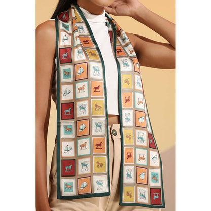 Dusala India Multi-Colour Printed Auburn Silk Neck Scarf