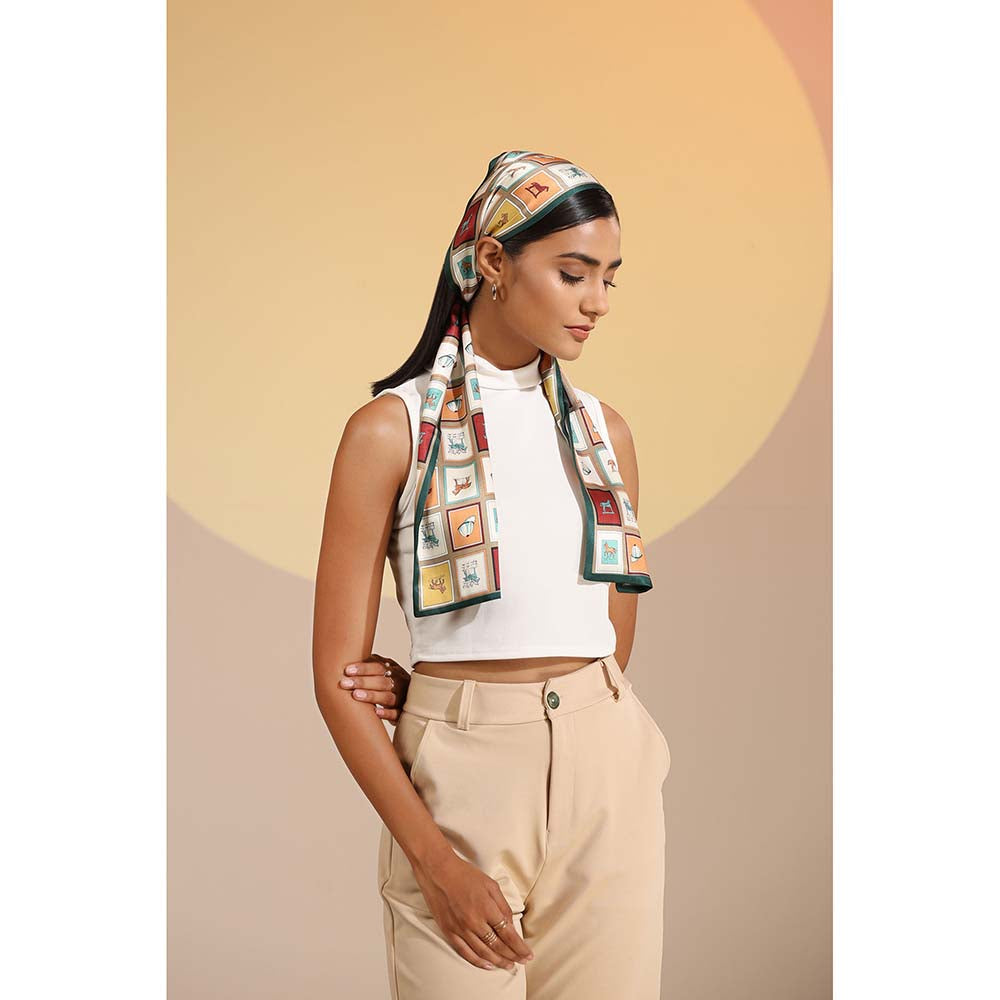 Dusala India Multi-Colour Printed Auburn Silk Neck Scarf