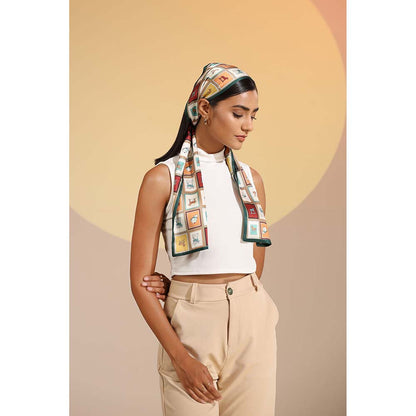 Dusala India Multi-Colour Printed Auburn Silk Neck Scarf