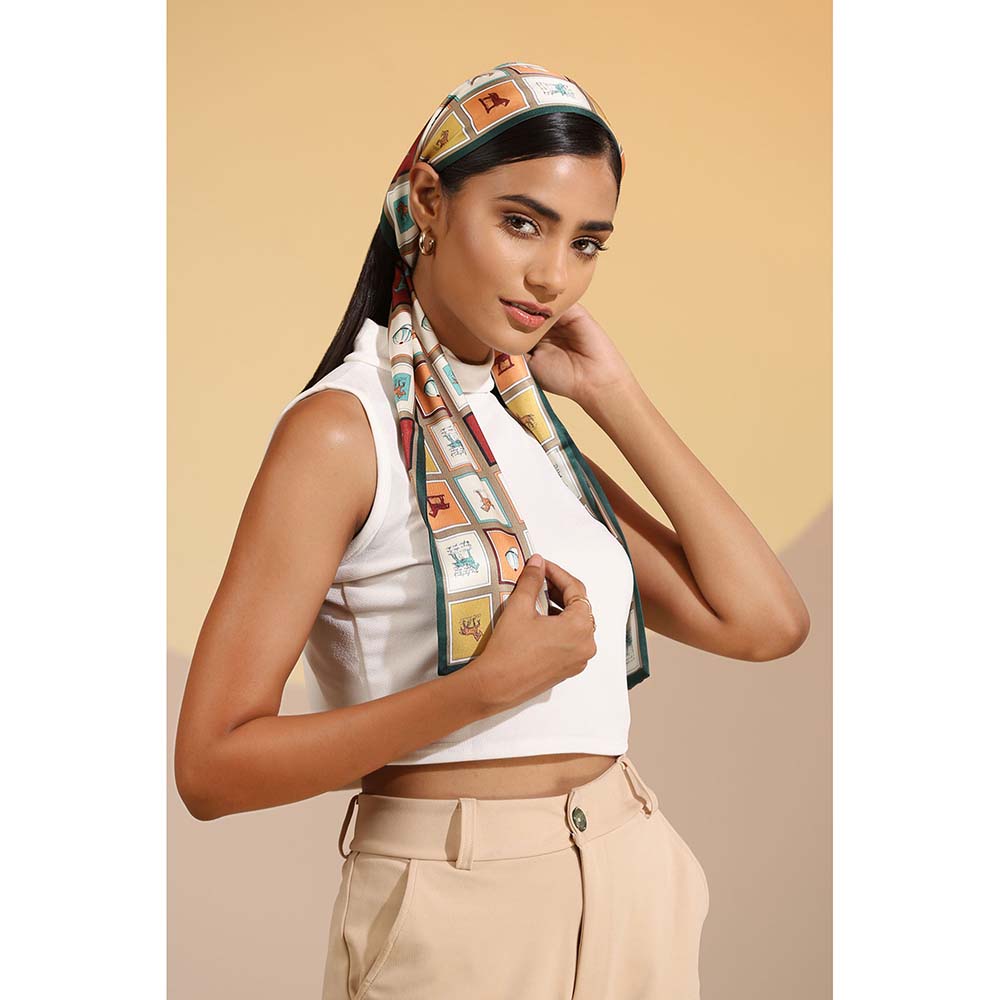 Dusala India Multi-Colour Printed Auburn Silk Neck Scarf