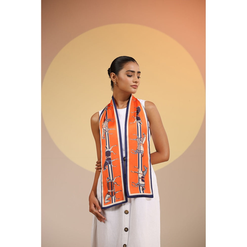 Dusala India Orange Printed Alani Silk Neck Scarf