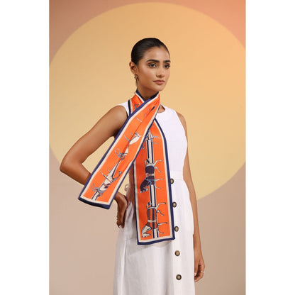 Dusala India Orange Printed Alani Silk Neck Scarf