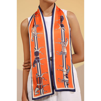 Dusala India Orange Printed Alani Silk Neck Scarf