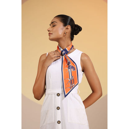 Dusala India Orange Printed Katrina Silk Neck Scarf