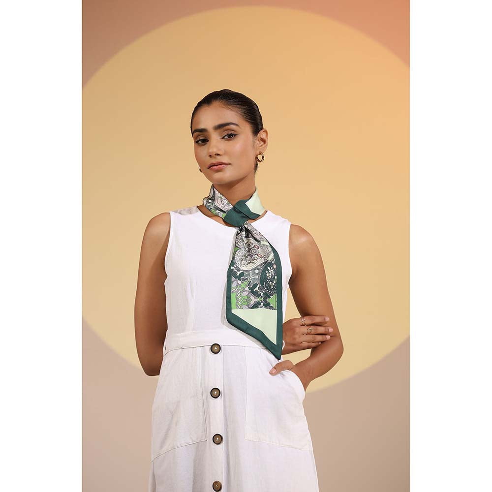 Dusala India Green Printed Maple Silk Neck Scarf