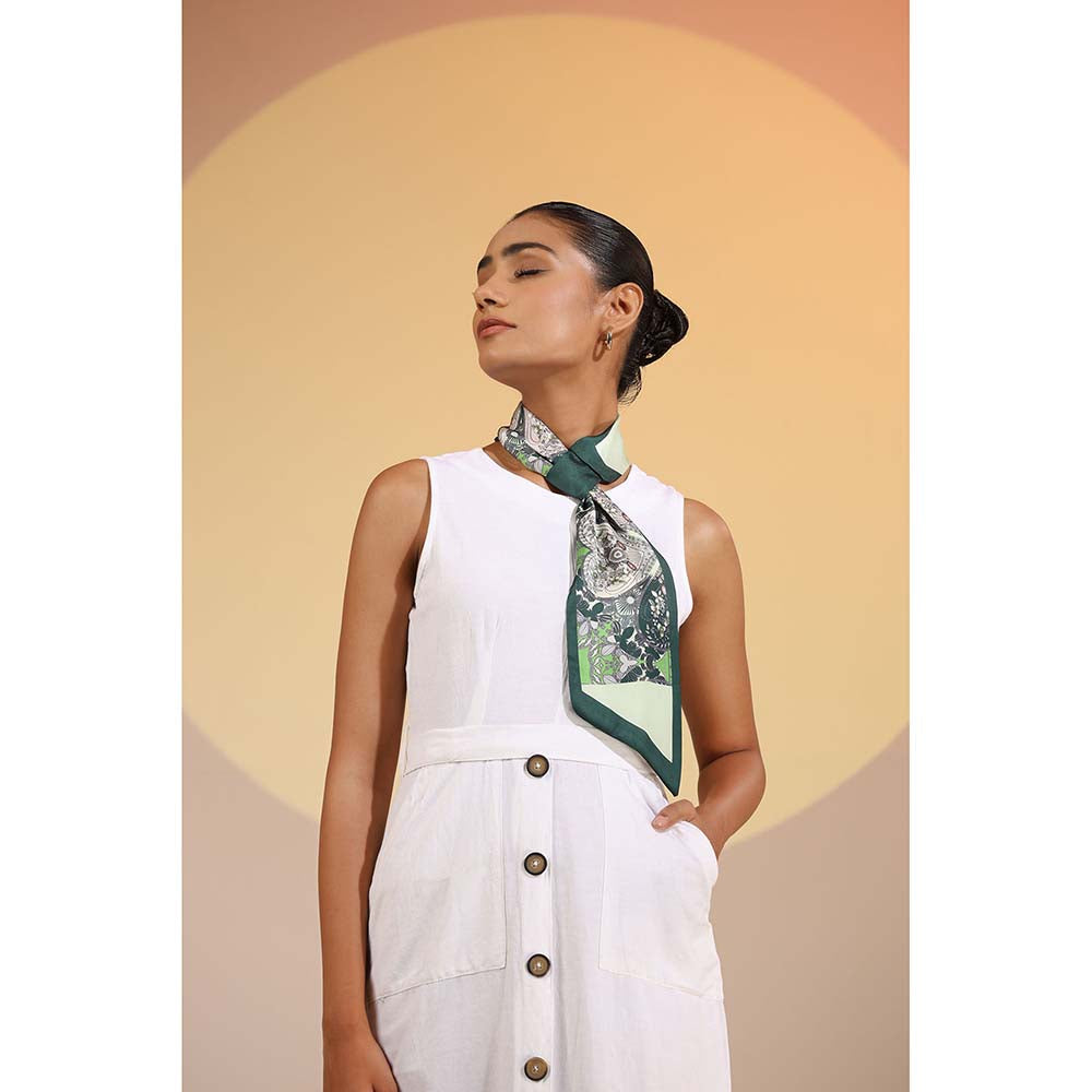 Dusala India Green Printed Maple Silk Neck Scarf