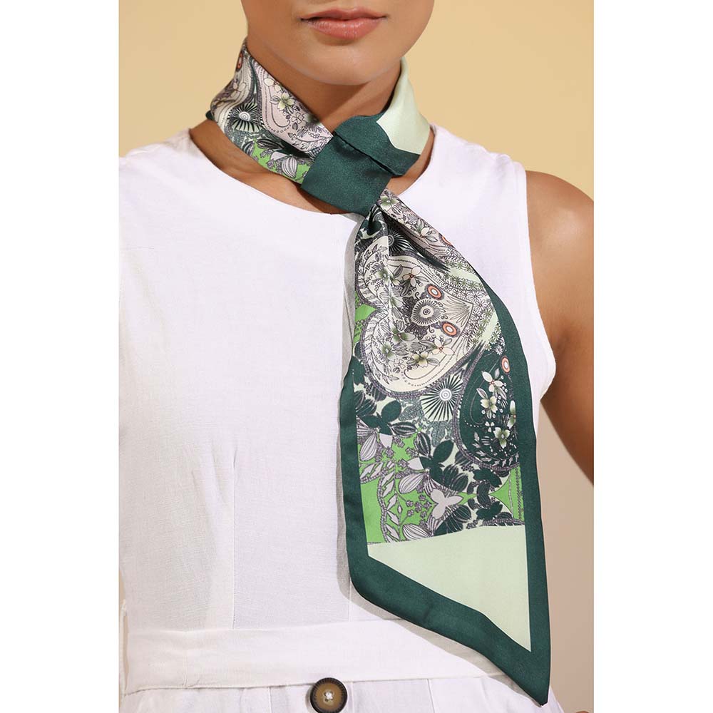 Dusala India Green Printed Maple Silk Neck Scarf