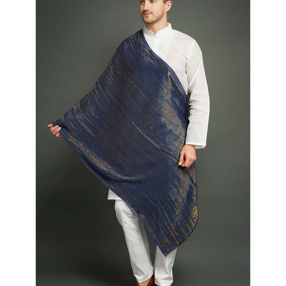 Dusala India Blue Pashmina Blend In Zari Work Stole