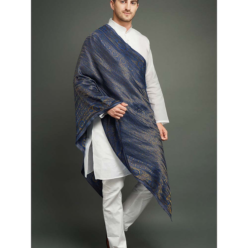 Dusala India Blue Pashmina Blend In Zari Work Stole