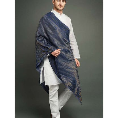 Dusala India Blue Pashmina Blend In Zari Work Stole