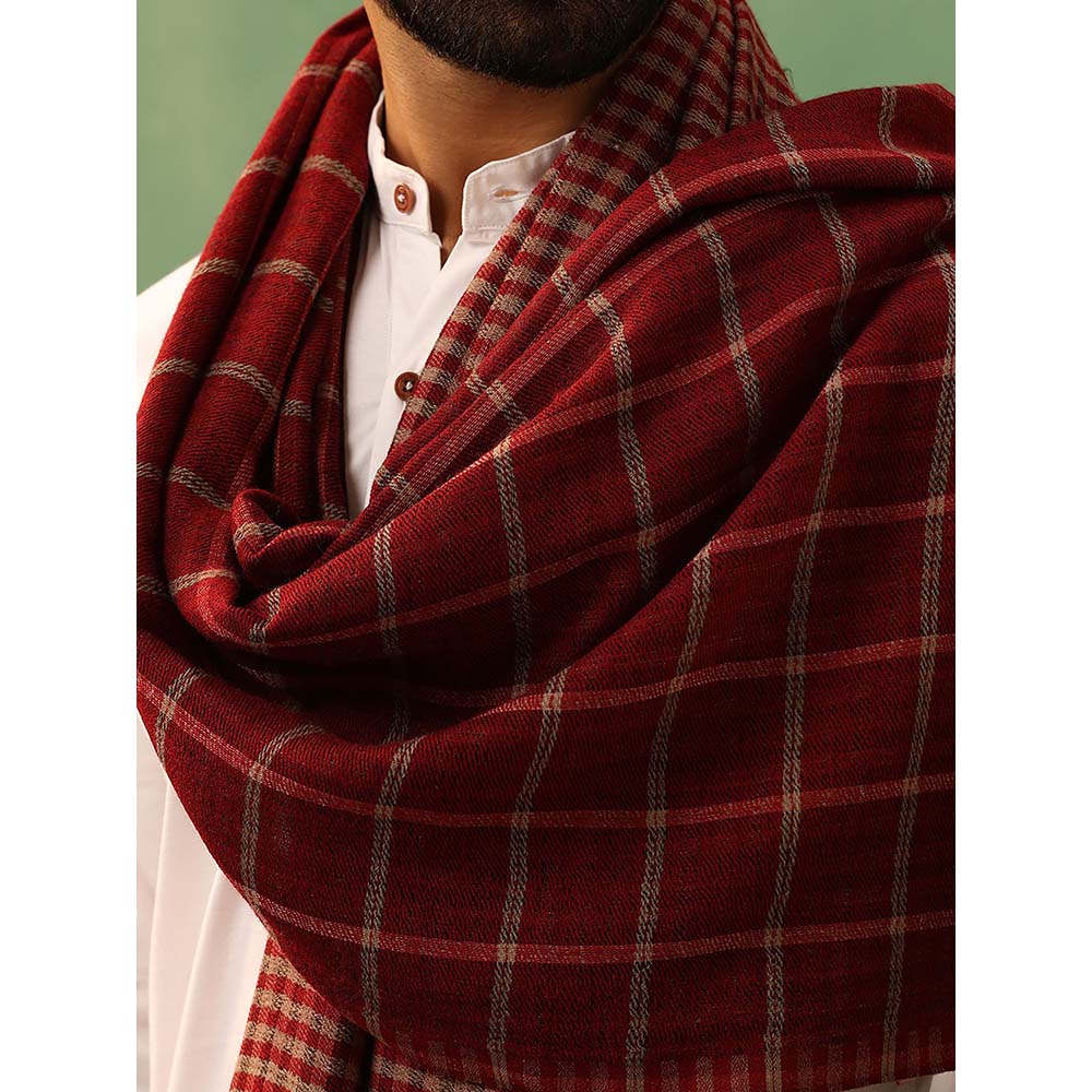 Dusala India Riyaz Maroon Cashmere Checkered Stole