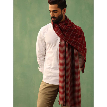Dusala India Riyaz Maroon Cashmere Checkered Stole