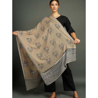 Dusala India Beige Pashmina Blend Woven Floral Stole